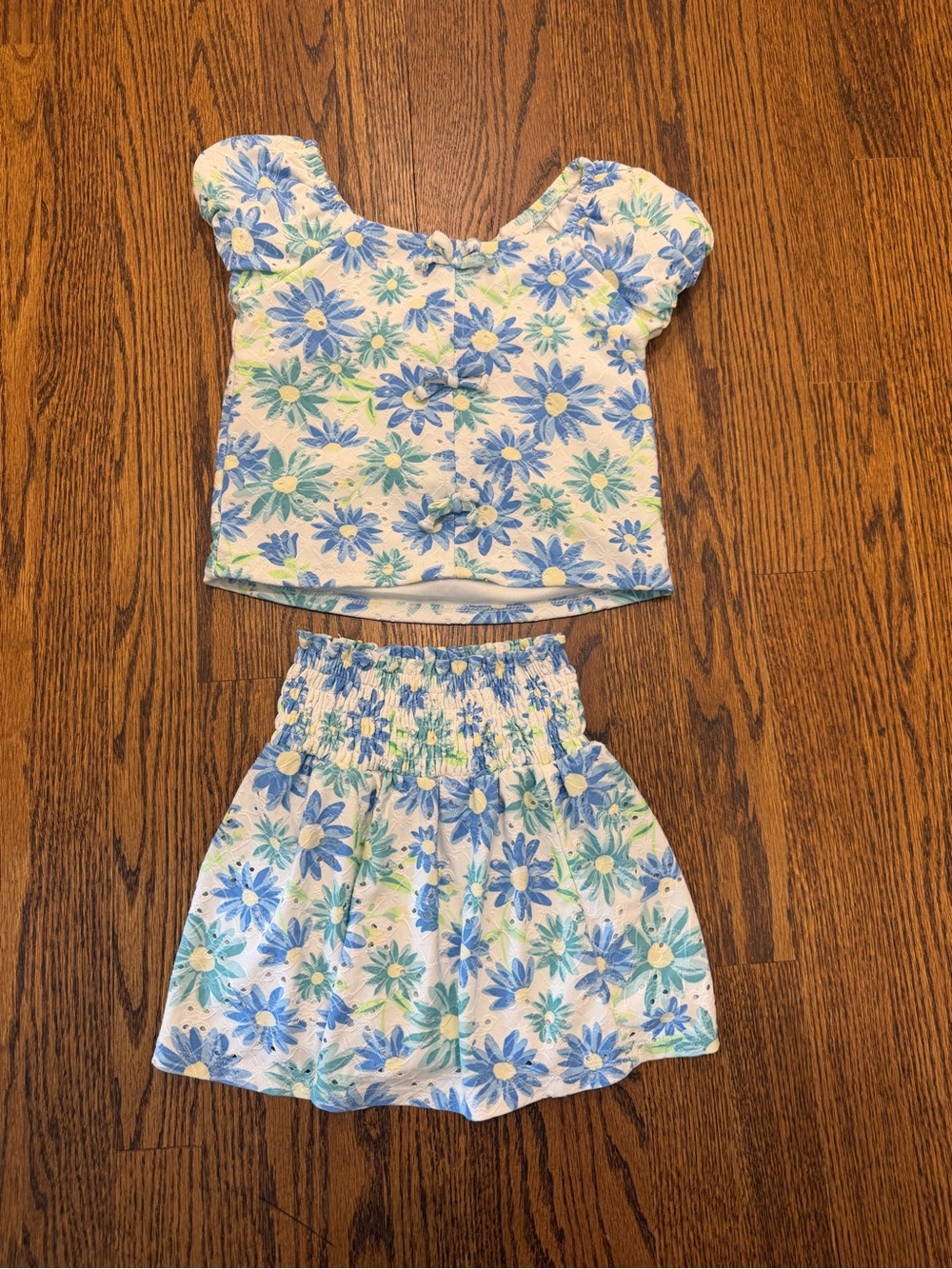 Derek Heart White Top and Skirt Set with Blue and Mint Floral Print
